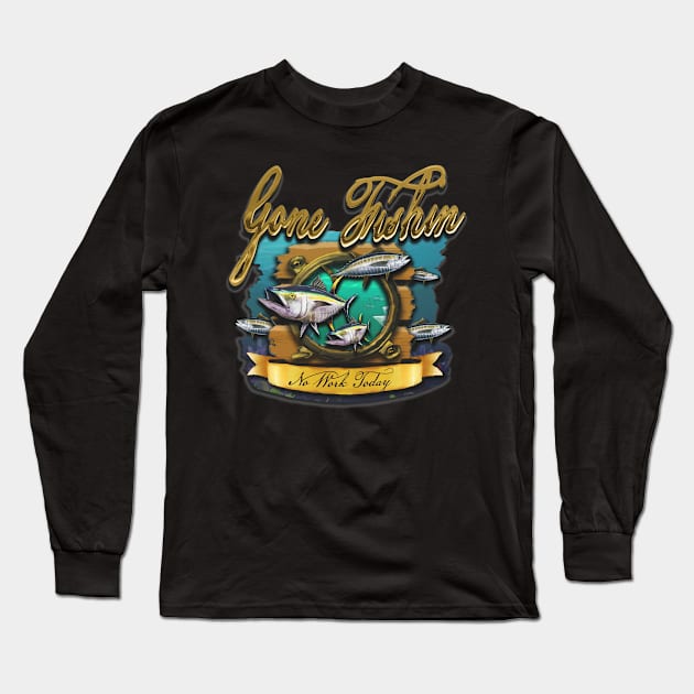 Gone Fishin Porthole Long Sleeve T-Shirt by PeggyNovak